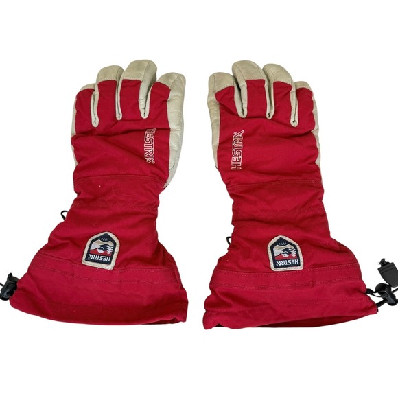 Hestra Army Leather Heli Ski Gloves Unisex Size 8 Red White Winter Snow Gorpcore - Picture 8 of 16